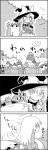  4koma arms_up basket bow carrying_overhead cheek_pull clone clouds comic commentary_request crescent dreaming from_behind greyscale hair_between_eyes hair_bow hat hat_bow hat_ribbon highres jitome kirisame_marisa long_hair looking_at_viewer mob_cap monochrome mushroom pajamas patchouli_knowledge ribbon shaded_face sitting smile sweatdrop tani_takeshi touhou translation_request very_long_hair witch_hat yukkuri_shiteitte_ne |_| 