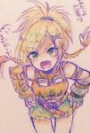  1girl al_bhed_eyes blonde_hair braid breasts commentary_request final_fantasy final_fantasy_x fingerless_gloves gloves goggles green_eyes hair_ornament hairclip open_mouth rikku short_shorts shorts smile solo sunagimo_(nagimo) x_hair_ornament 
