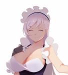  1girl azur_lane belfast_(azur_lane) breasts cleavage closed_eyes hand_on_own_chest maid maid_headdress shito_zhizhen smile 