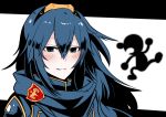  1girl blue_eyes blue_hair blush cape fire_emblem fire_emblem:_kakusei fire_emblem_heroes game_&amp;_watch intelligent_systems itosiki_zetu long_hair looking_at_viewer lucina mr._game_&amp;_watch nintendo open_mouth simple_background smile solo sora_(company) super_smash_bros. super_smash_bros._ultimate super_smash_bros_for_wii_u_and_3ds tiara 