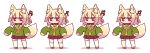  1girl animal_ear_fluff animal_ears bangs bell bell_collar blonde_hair blush brown_collar closed_mouth collar eyebrows_visible_through_hair fox_ears fox_girl fox_tail green_shirt hair_between_eyes hair_bun hair_ornament highres jingle_bell kemomimi-chan_(naga_u) kneehighs long_hair long_sleeves looking_at_viewer naga_u neckerchief necktie orange_neckwear original pleated_skirt purple_skirt red_eyes red_footwear ribbon-trimmed_legwear ribbon_trim sailor_collar shadow shirt sidelocks skirt sleeves_past_fingers sleeves_past_wrists standing tail thigh-highs variations white_background white_legwear white_sailor_collar 