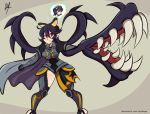  1girl alternate_color armor black_hair cape clenched_hand commentary commission crossover deviantart_username english_commentary fang feet_out_of_frame female_my_unit_(fire_emblem_if) filia_(skullgirls) fire_emblem fire_emblem_if frown highres looking_to_the_side my_unit_(fire_emblem_if) nintendo pointy_ears raydango red_eyes samson_(skullgirls) signature skullgirls slit_pupils spirit super_smash_bros. super_smash_bros._ultimate teeth thigh_cutout thighs wide_hips yellow_eyes 