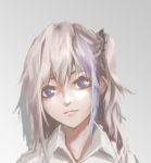  1girl absurdres bangs blank_stare blue_eyes blue_hair closed_mouth collared_shirt commentary commentary_request cross_hair_ornament english_commentary girls_frontline gradient gradient_background grey_background hair_ornament head_tilt highres lips long_hair looking_at_viewer mixed-language_commentary multicolored_hair pink_hair pink_lips portrait shirt solo st_ar-15_(girls_frontline) streaked_hair tacshojosora white_shirt wing_collar 