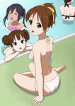  4girls ass bikini black_bikini blush breasts brown_eyes brown_hair closed_eyes green_bikini hair_ornament hair_ribbon hirasawa_ui k-on! looking_at_viewer looking_back medium_breasts multiple_girls nakano_azusa open_mouth pool ribbon sideboob smile suzuki_jun swimsuit swimwear tan tsukkun twintails white_bikini 