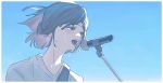  1girl :d blush brown_eyes brown_hair crying crying_with_eyes_open microphone microphone_stand open_mouth original reido_(reido_c) short_hair smile solo tears 