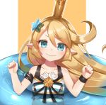  1girl blonde_hair blue_eyes blush charlotta_fenia clenched_hands closed_mouth collarbone commentary_request crown eyebrows_visible_through_hair granblue_fantasy hair_ornament itoi_toi long_hair looking_at_viewer pointy_ears smile solo star star_hair_ornament upper_body 
