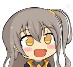  blush_stickers chibi girls_frontline gyate_gyate happy open_mouth silver_hair ump45_(girls_frontline) yellow_eyes 