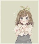  1girl artist_name blue_eyes blush brown_hair child commentary_request fairyapple letter open_mouth original russian_commentary short_hair simple_background solo teeth upper_body 