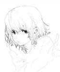  1girl absurdres bangs character_request commentary_request copyright_request daruma_owl greyscale highres looking_at_viewer mole mole_under_mouth monochrome portrait short_hair solo 