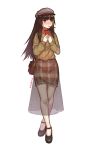  1girl alternate_costume artist_name bag danielle_brindle food food_in_mouth girls_frontline handbag hat highres holding holding_food long_hair long_skirt m4a1_(girls_frontline) pocky pocky_day see-through shoes skirt solo sweater 