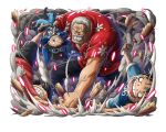  4boys beard black_headwear blank_eyes child facial_hair game_cg goggles goggles_on_headwear grey_hair hat male_focus missing_tooth monkey_d._garp monkey_d._luffy multiple_boys official_art one_piece one_piece_treasure_cruise open_mouth portgas_d._ace red_shirt sabo_(one_piece) shirt short_hair short_sleeves teeth top_hat 