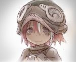  1girl blush brown_eyes brown_hat closed_mouth eyebrows_visible_through_hair goggles goggles_on_headwear hair_between_eyes hat looking_at_viewer made_in_abyss multicolored_hair pink_hair short_hair sketch smile solo tsukushi_akihito upper_body veko wavy_mouth white_hair 