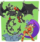  bandanna blue_eyes cosplay crossover gun high_heels high_ponytail highres long_hair metroid nintendo pirate purple_hair red_bandana ridley samus_aran samus_aran_(cosplay) shantae_(character) shantae_(series) shenanimation spirit super_smash_bros. tinkerbat tongue tongue_out wayforward weapon 