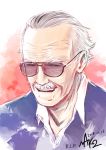  1boy ak2 artist_name commentary dated facial_hair highres male_focus marvel mustache short_hair smile solo stan_lee sunglasses white_hair 