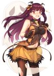  1girl alternate_costume bangs bat_hair_ornament belt black_legwear blush breasts candy collared_shirt commentary_request crying crying_with_eyes_open eyebrows_visible_through_hair food food_themed_hair_ornament ghost girls_frontline gloves hair_ornament hair_ribbon half_updo halloween hand_on_own_chest hand_up highres jack-o&#039;-lantern kinsenka_momi large_breasts lollipop long_hair looking_at_viewer navel necktie one_side_up open_mouth pantyhose pumpkin_hair_ornament purple_hair red_eyes ribbon shirt simple_background skindentation skirt sleeveless sleeveless_shirt solo standing sweatdrop tears torn_clothes torn_legwear very_long_hair wa2000_(girls_frontline) white_background 