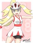  blonde_hair creatures_(company) eyelashes game_freak grey_eyes helmet koruni_(pokemon) nintendo pokemon pokemon_(game) pokemon_xy shorts shorts_under_skirt skirt yensh 