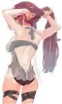  1girl arms_behind_head ass back black_swimsuit blush breasts girls_frontline long_hair purple_hair red_eyes see-through simple_background sketch solo suisogenshi swimsuit thigh_strap very_long_hair wa2000_(girls_frontline) white_background 