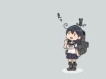  1girl ahoge black_hair chibi comic kantai_collection long_hair open_mouth otoufu pleated_skirt rigging school_uniform serafuku short_sleeves skirt smile solo ushio_(kantai_collection) 