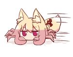  1girl animal_ear_fluff animal_ears animalization bangs blonde_hair blush crab crab_girl eyebrows_visible_through_hair fox_ears fox_girl fox_tail full_body hair_between_eyes hair_bun hair_ornament kemomimi-chan_(naga_u) looking_at_viewer motion_lines naga_u original pincers red_eyes solo tail white_background 