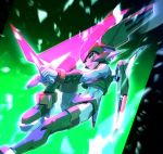  1boy android dual_wielding energy_sword green_eyes harpuia helmet holding holding_weapon kon_(kin219) male_focus rockman rockman_zero solo sword weapon 