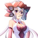  1girl artist_request blush breasts elbow_gloves food gloves headgear highres lavender_hair long_hair looking_at_viewer pocky pout senki_zesshou_symphogear source_request tagme yukine_chris 