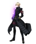  1boy arm_belt black_footwear black_legwear black_pants blonde_hair earrings epic7 full_body hair_over_one_eye hand_in_pocket jewelry leg_belt long_sleeves looking_at_viewer magic male_focus official_art pants purple_earrings sez_gaien shoes standing stud_earrings transparent_background 