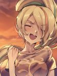  blonde_hair clenched_hand crying fist_pump long_hair moekki_(oekkimm) multicolored_hair nikaidou_saki open_mouth shirt snot streaked_hair t-shirt zombieland_saga 