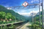  bush clouds fence hill mirror no_humans original outdoors overgrown plant power_lines railroad_tracks rural scenery shi_yu sign sky train_station tunnel vines 