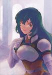  1girl armor breastplate elbow_gloves fire_emblem fire_emblem:_seisen_no_keifu fury_(fire_emblem) gloves green_eyes green_hair looking_at_viewer nintendo pauldrons portrait smile solo 