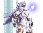  1girl android blue_eyes blue_hair breasts cleavage commentary_request cyborg elbow_gloves forehead_protector gloves kos-mos long_hair oitsuki_(getsumen_diver) solo thigh-highs very_long_hair xenosaga xenosaga_episode_iii 