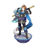  1boy artist_request axe belt blue_eyes boots brown_hair dragalia_lost gauntlets gloves jacket official_art one_eye_closed open_mouth pietro_(dragalia_lost) scarf short_hair shoulder_armor smile transparent_background 