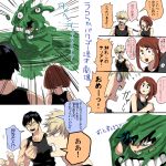  1girl 4boys angry bakugou_katsuki black_hair boku_no_hero_academia brown_eyes brown_hair collarbone glasses green_hair highres iida_tenya midoriya_izuku multiple_boys muscle red_eyes short_hair slime sludge_villain speech_bubble surprised translation_request uraraka_ochako yagiushi_(sinnpatilove) 