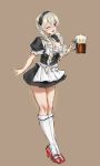  1girl absurdres alcohol alternate_costume apron athenawyrm beer breasts enmaided female_my_unit_(fire_emblem_if) fire_emblem fire_emblem_if frills full_body hair_between_eyes hair_ornament hairband highres long_hair looking_at_viewer maid maid_apron maid_headdress my_unit_(fire_emblem_if) nintendo pointy_ears puffy_sleeves red_eyes silver_hair skirt solo waist_apron white_hair 