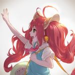  1girl ahoge animal_ears artist_name bell blush character_request copyright_request eyebrows_visible_through_hair green_eyes highres long_hair open_mouth pink_hair smile solo takami_masahiro teeth twintails twitter_username upper_body 