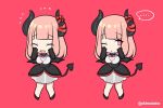  breasts chibi crying demon_girl demon_horns demon_tail demon_wings eve.ch eve_valerne horn_ribbon horns pink_background pink_eyes pink_hair ribbon shimobebe simple_background succubus tail wings 