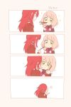  2girls 4koma bang_dream! blue_eyes comic food food_in_mouth green_eyes highres kiss koyoi_(541) low_twintails mouth_hold multiple_girls pink_hair pocky pocky_day pocky_kiss redhead shared_food silent_comic twintails udagawa_tomoe uehara_himari yuri 
