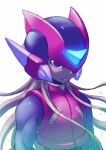  1boy android black_eyes blonde_hair helmet hi-go! long_hair male_focus rockman rockman_zero serious simple_background solo upper_body white_background zero_(rockman) 