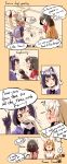  ! !? 4girls :d ? animal_ears bag black_hair blonde_hair blue_eyes blue_sweater blush bow bowtie brown_eyes closed_eyes comic common_raccoon_(kemono_friends) copyright_name covering_face covering_mouth cup elbow_gloves embarrassed english extra_ears eyebrows_visible_through_hair fennec_(kemono_friends) flying_sweatdrops fox_ears fox_tail fur_collar gloves grey_hair hair_between_eyes hand_on_another&#039;s_face hands_on_own_face highres index_finger_raised japari_symbol kaban_(kemono_friends) kemono_friends laughing light_brown_hair looking_at_another mabbakmoe motion_lines multicolored_hair multiple_girls no_hat no_headwear nose_blush open_mouth pink_sweater print_gloves print_neckwear raccoon_ears raccoon_tail red_shirt serval_(kemono_friends) serval_ears serval_print serval_tail shirt short_hair short_sleeves sitting sleeveless sleeveless_shirt smile spoken_exclamation_mark spoken_question_mark striped_tail sweater table tail white_hair yuri |d 