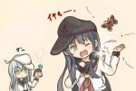  3girls ahoge akatsuki_(kantai_collection) bug hibiki_(kantai_collection) insect kantai_collection long_hair mosquito mosquito_coil moth multiple_girls one_eye_closed otoufu remodel_(kantai_collection) searchlight shooing simple_background smoke ushio_(kantai_collection) verniy_(kantai_collection) 