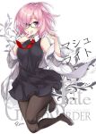  artist_name black-framed_eyewear black_dress black_legwear blush clothes_down copyright_name dress eyebrows_visible_through_hair fate/grand_order fate_(series) glasses hair_between_eyes jacket looking_at_viewer mash_kyrielight necktie open_clothes open_jacket open_mouth pantyhose pink_hair red_neckwear reina_(black_spider) shiny shiny_hair short_dress short_hair sleeveless sleeveless_dress violet_eyes white_background white_jacket 