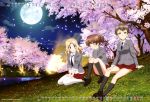  3girls absurdres alisa_(girls_und_panzer) blazer blonde_hair blue_eyes brown_eyes brown_hair buttons calendar_(medium) cherry_blossoms clouds floodlights full_moon girls_und_panzer grass hair_ornament hairclip hand_on_own_face hands_on_lap highres jacket kay_(girls_und_panzer) knees_up moon mountain multiple_girls naomi_(girls_und_panzer) necktie night outdoors saunders_school_uniform shirt shoes sitting skirt smile socks thigh-highs tree tree_branch twintails untucked_shirt wariza 