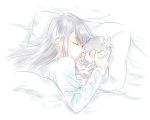  1girl bed black_hair komi-san_wa_komyushou_desu komi_shouko long_hair mitsugu sleeping stuffed_toy white_background 