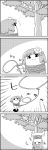  4koma bangs blunt_bangs bound cat comic commentary_request emphasis_lines failure flower greyscale hair_flower hair_ornament hieda_no_akyuu highres lasso monochrome rope short_hair silent_comic smile surprised tani_takeshi throwing tied_up touhou translation_request tree tying upside-down yukkuri_shiteitte_ne 