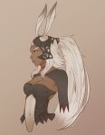  1girl animal_ears armor breastplate breasts choker cleavage dark_skin ears_through_headwear final_fantasy final_fantasy_xii fran helmet koyorin long_hair navel nose ponytail rabbit_ears red_eyes see-through small_breasts solo upper_body very_long_hair viera white_hair 