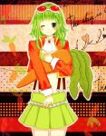 carrot coat goggles green_eye green_hair gumi skirt smile smiling vocaloid winking 