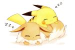  closed_eyes closed_mouth commentary_request creatures_(company) eevee facing_viewer fur game_freak gen_1_pokemon nintendo no_humans nya_rl pikachu pokemon pokemon_(creature) pokemon_(game) pokemon_lgpe shadow sleeping smile white_background zzz 