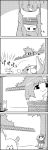  4koma bangs blunt_bangs bound cat comic commentary_request emphasis_lines flower greyscale hair_flower hair_ornament hieda_no_akyuu highres looking_at_another looking_back monochrome rope running scared short_hair smile sweat sweating_profusely tani_takeshi tied_up touhou translation_request tree upside-down wall yukkuri_shiteitte_ne 
