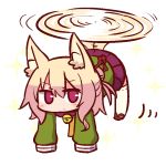  1girl animal_ear_fluff animal_ears bangs bell bell_collar blonde_hair blush brown_collar brown_footwear closed_mouth collar eyebrows_visible_through_hair fox_ears fox_girl fox_tail full_body green_shirt hair_between_eyes hair_bun hair_ornament helicopter_tail jingle_bell kemomimi-chan_(naga_u) long_sleeves looking_at_viewer naga_u orange_neckwear original pleated_skirt purple_skirt red_eyes ribbon-trimmed_legwear ribbon_trim shirt sidelocks simple_background skirt sleeves_past_fingers sleeves_past_wrists solo sparkle tail thigh-highs white_background white_legwear 