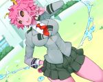  1girl ashido_mina black_sclera boku_no_hero_academia horns nac000 open_mouth pink_hair pink_skin red_neckwear school_uniform skirt solo yellow_eyes 