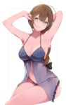  1girl absurdres adjusting_eyewear ahoge arm_behind_head armpits arms_up babydoll bangs bare_arms bare_shoulders blue_babydoll blue_panties border bow braid breasts brown_bow brown_eyes brown_hair cleavage collarbone commentary_request fingernails glasses hair_between_eyes hair_bow highres idolmaster idolmaster_shiny_colors kuwayama_chiyuki lace lace-trimmed_panties large_breasts light_blush long_braid long_hair looking_at_viewer nail_polish navel okuzashiki outside_border panties parted_lips pink_nails rimless_eyewear see-through side-tie_panties simple_background single_braid sitting solo spaghetti_strap stomach string_panties underwear underwear_only very_long_hair white_background 
